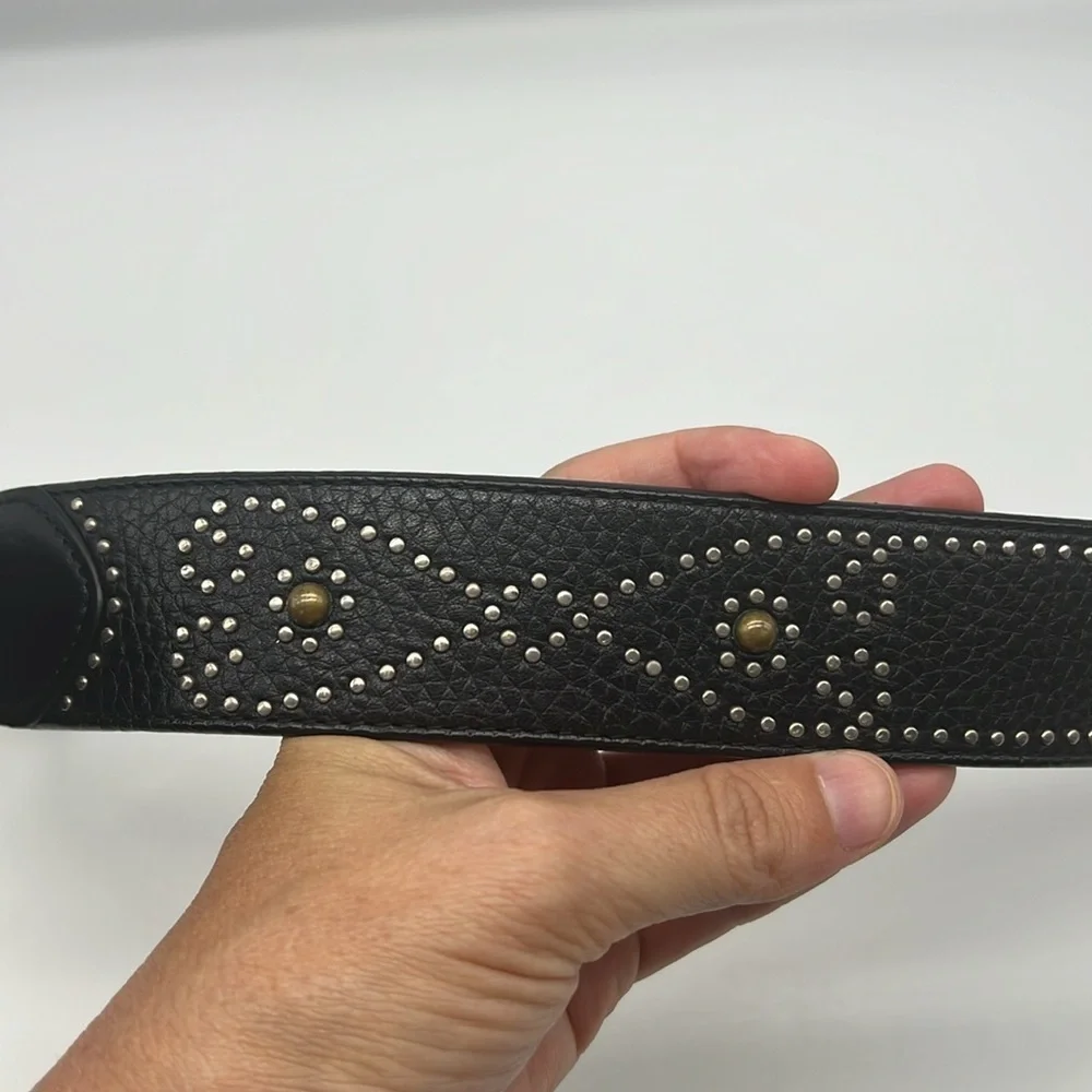 Brighton - Black Leather Silver And Gold Embellishment Design Buckle Belt Size L